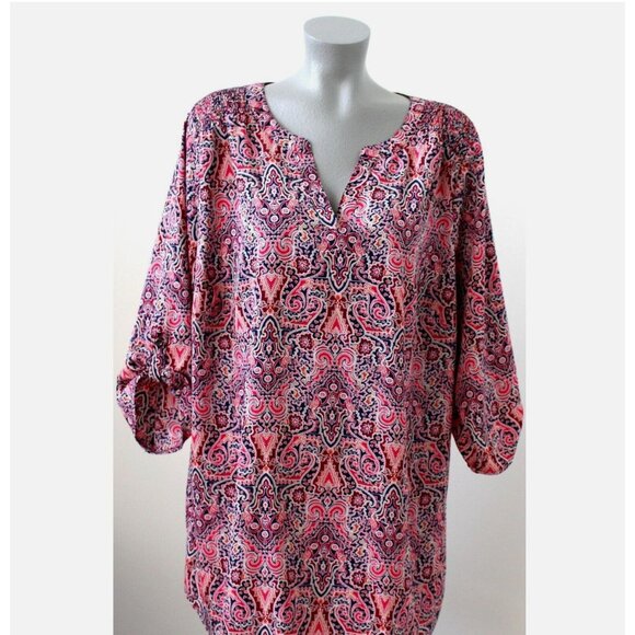 Croft & Barrow Women's Tunic Plus Size 2X Pink Multicolor 3/4 Sleeve Excellent v - Picture 2 of 5